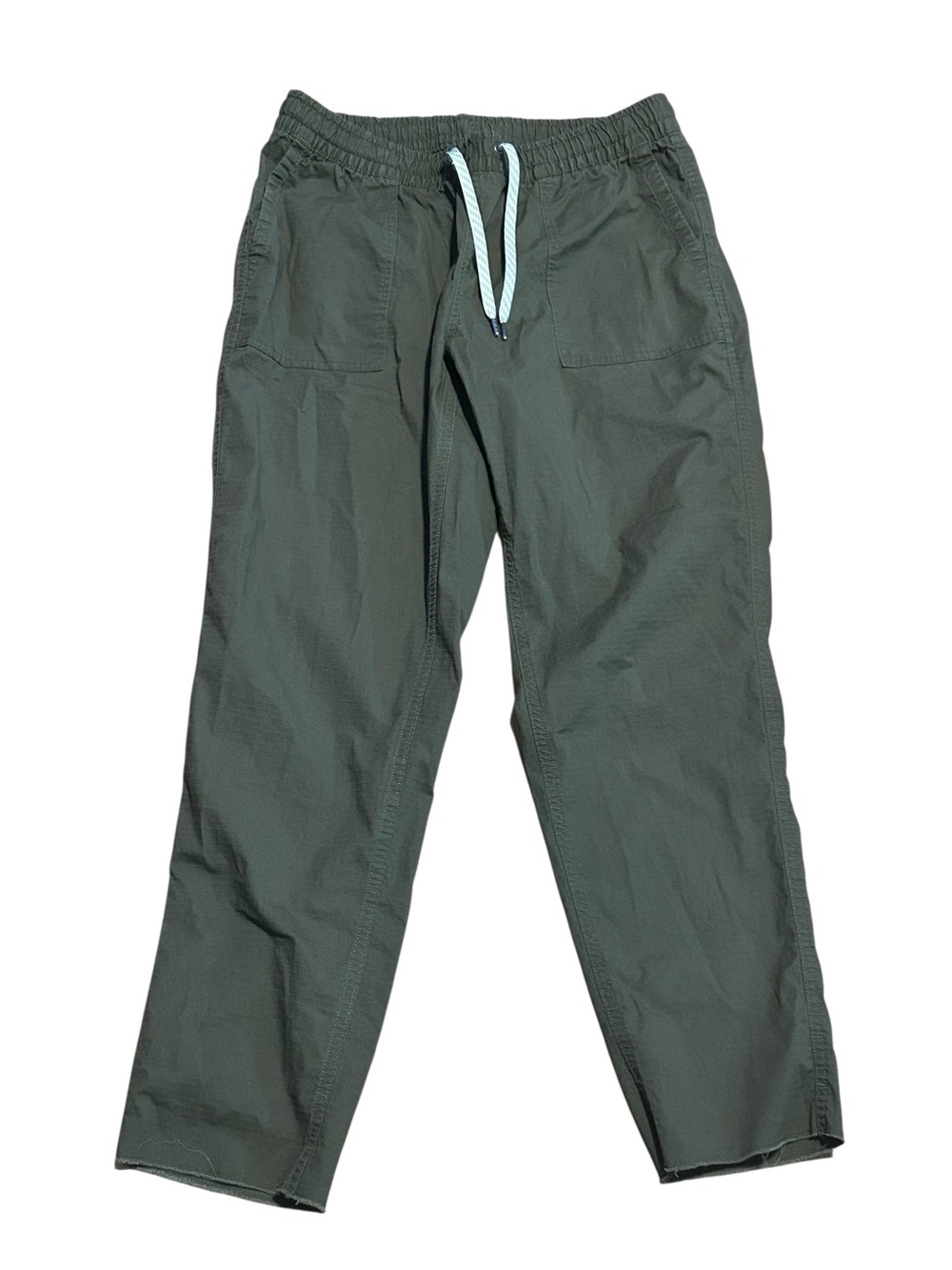 Vuori Women’s Ripstop Pants Olive Green Drawstring Organic Cotton Raw Hem Sz Med